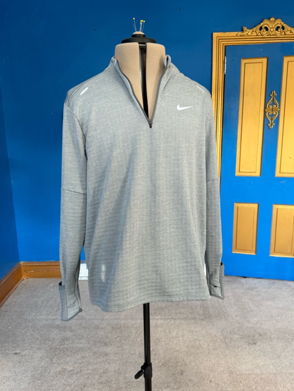 Nike Mens XL 1/4 Zip Pullover Gray Therma-FIT Running Top Reflective Techwear